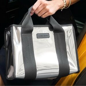 Case‑Mate Metallic Silver Tote with Black Straps